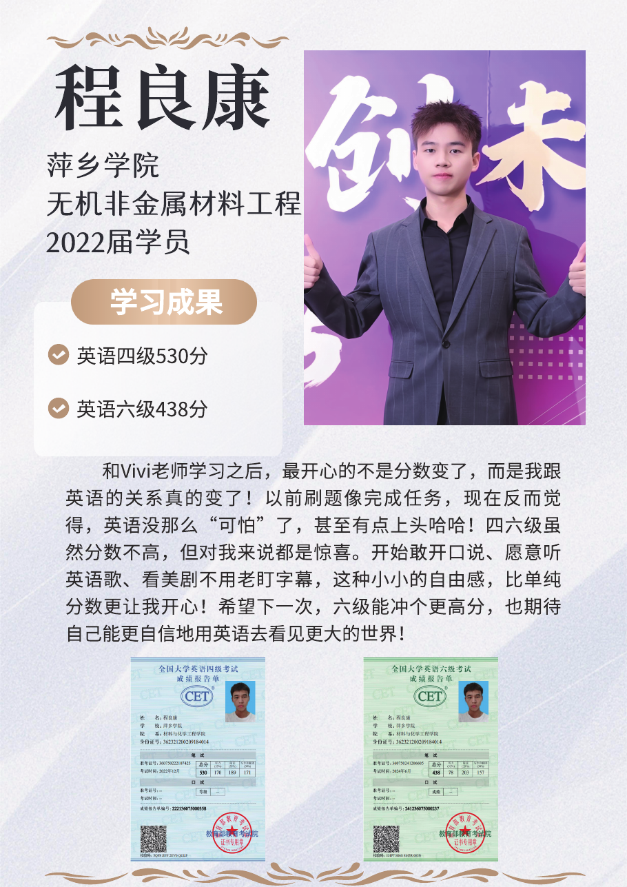 程良康优秀学员成长海报